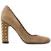 Gucci Shoes | Gucci Tortora Suede Studded Block Heel Pumps 37.5 With Dust Bag | Color: Gold/Tan | Size: 37.5