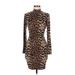 Fashion Nova Casual Dress - Bodycon Mock 3/4 sleeves: Brown Leopard Print Dresses - Women's Size Medium