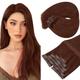 Hair Extensions 12-24 Inchs Human Hair Clip in Extensions 7Pcs Clip in Hair Extensions Real Human Hair Dark Auburn Clip in Human Hair Extensions Auburn Brown Hair Extensions Hair Pieces (Size : 18 in