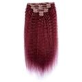 Hair Extensions 12-24Inch Kinky Straight Clip in Real Human Hair Extensions, Wine Red Full Head 7pcs 16clips Straight Human Hair Clip In Extensions for Women Burgundy Red Hairpiece (Size : 24inch, C