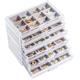 Lolalet Acrylic Earring Organiser Box Jewelry Holder Organizer with 6 Drawers, Clear Stackable Earring Holder Storage Case with Adjustable Velvet Trays for Women on Dresser Vanity -Grey, 6 Layers