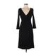 BCBGMAXAZRIA Casual Dress - Sheath V Neck 3/4 sleeves: Black Print Dresses - Women's Size Medium