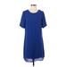 Daniel Rainn Casual Dress - Shift Scoop Neck Short sleeves: Blue Solid Dresses - Women's Size Small