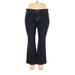 Lands' End Jeans - High Rise Flared Leg Boyfriend: Blue Bottoms - Women's Size 14 Petite - Dark Wash