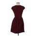 Topshop Casual Dress - A-Line Crew Neck Short sleeves: Burgundy Dresses - Women's Size 4