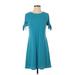CeCe Casual Dress - A-Line High Neck Short sleeves: Teal Print Dresses - Women's Size X-Small