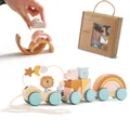 Remorque en bois pour bébé jouets de voiture blocs d'équilibre empilables arc-en-ciel voiture de