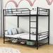 Isabelle & Max™ Aleasia Twin over Twin Metal Bunk Bed w/ Shelf & Guardrails Metal in Black | 66 H x 40 W x 77 D in | Wayfair