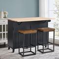 Red Barrel Studio® High Quality Kitchen Island 3 Piece Set w/ Drop Leaf & 2 Stools Wood in Black | 36.61 H x 50.31 W x 17.71 D in | Wayfair