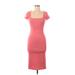 Nine West Casual Dress - Midi Square Short sleeves: Pink Solid Dresses - Women's Size Medium