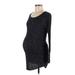 Liz Lange Maternity Casual Dress - Bodycon Scoop Neck Long sleeves: Black Marled Dresses - Women's Size Medium