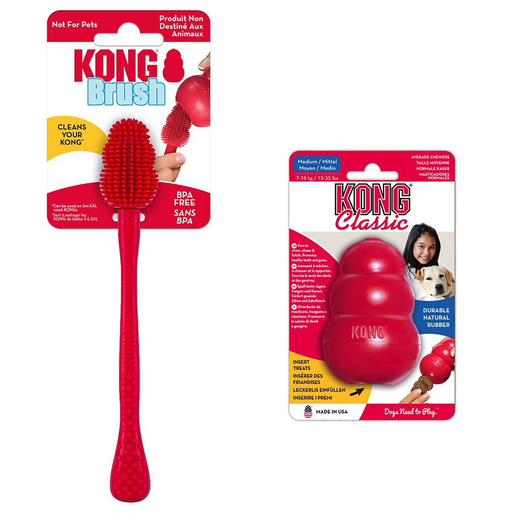 Set: KONG Classic + KONG Accessorio per pulizia - KONG Classic M (8,5 cm) + KONG Accessorio per pulizia S-XXL
