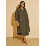 Plus Size Slub Woven Midaxi Shirtdress