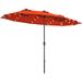 KUF 15 Ft Solar LED Patio Double-Sided Umbrella Extra Large Umbrella w/ 36 Solar Powered LED Lights & Crank System Outdoor Twin Umbrella for Garden Deck Poolside Patio