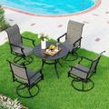 5 Pieces Patio Dining Set Outdoor Furniture Set with 37 Square Wood-Like Table and 4 Padded Textilene Fabric Swivel High Back Chairs for Garden Poolside Backyard Porch