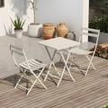 3 Pieces Folding Patio Bistro Set Square Wood Table and Chairs Foldable Outdoor Furniture Set for Patio Backyard Garden Poolside White