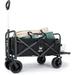 KUF Collapsible Folding Garden Outdoor Park Utility Wagon Picnic Camping Cart with 8â€œ Bearing Fat Wheel and Brake (Standard Size(Plus+) 8 Wheels with Tailgate (Black)