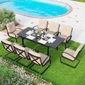 Patio Dining Set for 4 Outdoor Furniture Square Bistro Table Wooden Top with 1.57 Umbrella Hole 4 Spring Motion Chairs with Cushion for Backyard Garden Lawn