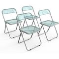 Folding Chairs 4 Pack Foldable Guest Chairs for Outdoor Indoor Portable Stackable Transparent PC Plastic Commercial Seat with Steel Frame for Events Office Wedding Parties 300lbs Capacity Blue