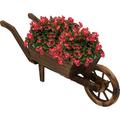 Indoor/Outdoor Wooden Decorative Wheelbarrow Planter for Patio Lawn and Garden - 35 x 10 x 11 Inches - Brown
