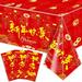 Chinese New Year Decorations 2024 - 3 PCS Tablecloth Set | Celebrate with Style | Disposable Plastic Table Cover for Spring Festival Party Decorations -