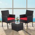 KUF Patio Furniture Set Outdoor Conversation Set 3 Pieces Wicker Patio Chairs Set Bistro Set Table & Chairs for Garden Backyard Porch Lawn Poolside Black and Red