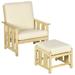 Patio Furniture Set Wood Outdoor Patio Chair with Ottoman 2 Piece Cushioned Outdoor Lounge Chair Sofa Chair with Footrest Beige