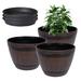 VECELO 3 Pack 13 inch Plant Pots Whiskey Barrel Planters with Drainage Holes & Saucer Plastic Imitation Wine Barrel Decoration Flower Pots for Indoor & Outdoor Garden Home Plants Brown