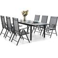 & William 9 Pieces Patio Dining Set for 8 Outdoor Dining Furniture with 1 X-large E-coating Square Metal Table and 8 Rattan Chairs with Cushions Outdoor Table & Chairs for Backy