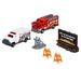 Matchbox Hitch & Haul Die-cast Vehicle Playset - Fire Rescue ~ 6 Piece Set ~ Hazmat Response Truck and Ambulance ~ Includes Firefighters Billboard Sign and 2 Safety Barriers