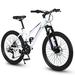 S24103 24 inch Mountain Bike for Teenagers Girls Women Shimano 21 Speeds with Dual Disc Brakes and 100mm Front Suspension White/Pink