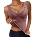 Daznico 2-in-1 Built-in Bra Thermal Underwear Women s Thermal Underwear with Built-in Bra Warm Base Layer Vest Women s Thermal Underwear Tops Basic Tops Fleece Lined Tights Rose Gold XL