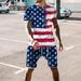 DDAPJ pyju Men s 4th of July Outfits 2 Piece Patriotic Tracksuit American Flag Print Crewneck Tee Top and Drawstring Shorts Set Summer Casual Hipster Outfit Suits Flash Deals Today Dark Blue XXXL
