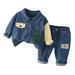 safuny Toddler Kids Boys Girls Fashion Cute Color Block Pocket Button Top Pants Denim Suit Solid Childs Clothes Playwear Long Sleeve 2Pc Outfits Sets Pajamas Trackuits Blue 4-5 Y