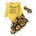 Baby Girl Outfits Long Sleeve Letter Prints Ribbed Romper Pants Headbands Three Piece Outfits Set Girls Clothing Yellow 3 Months-6 Months