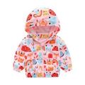 Toddler Cartoon Print Zip Jacket Hooded Trench Lightweight Rain Jacket Light Windbreaker 2-7 Years