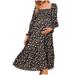 FRSASU Kids dress Clearance Women s Pregnant Small Floral Printing Chiffon Collar Long Sleeve Long Dress Black 8(L)