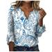 TUWABEII Womens Trendy Tops Fashion Woman V Neck Three Quarter 3/4Sleeve T Shirt AutumnBlouse Sweatshirt