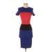 French Connection Casual Dress - Bodycon Crew Neck Short sleeves: Blue Stripes Dresses - Women's Size 2