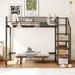 Twin Size Metal Frame Loft Bed with Upper Grid Storage Shelf and Lateral Storage Ladder