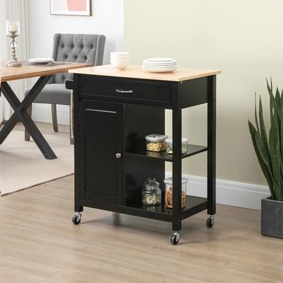 Black Kitchen Island Cart Rolling Buffet Tables with Towel Rack