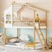 Twin over Twin Wooden Bunk Bed with House-Shaped Bed, Window, Ladder and Full-Length Guardrails