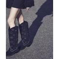 River Island Womens Black Suede High Leg Cut Out Western Boot