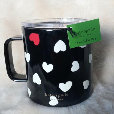 Kate Spade Other | Kate Spade New York Heartbeat Black White Hearts Insulated Coffee Mug Cup 16 Oz | Color: Black/White | Size: Os