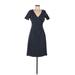 Lands' End Cocktail Dress - A-Line V Neck Short sleeves: Blue Polka Dots Dresses - Women's Size 6