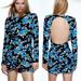 Zara Dresses | Nwt Zara Blue Rose Printed Black Backless Mini Dress | Color: Black/Blue | Size: S