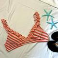 J. Crew Swim | J. Crew Ruffled Peach & White Striped Bathing Suit Top, Large, Euc | Color: Orange/White | Size: L