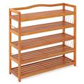 COSTWAY 2/3/5-Tier Shoe Rack, Acacia Wood Freestanding Shoe Shelf Storage Stand with Side Metal Hooks, Home Hallway Entryway Shoes Organiser Unit, Holds up to 12/18/30 Pairs (5 Tiers-84x26x82cm)