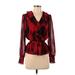 Calvin Klein Long Sleeve Blouse: Red Print Tops - Women's Size X-Small