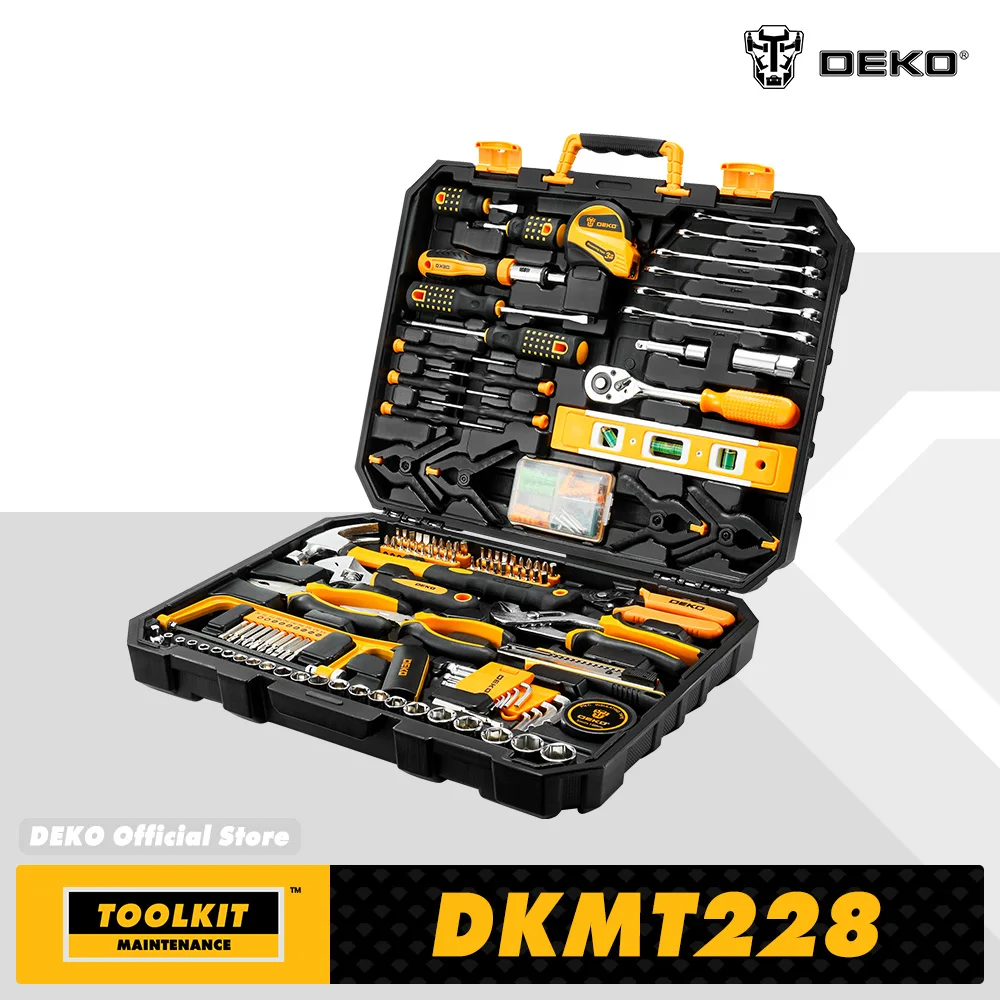 DEKO DKMT228 clé à douille outil de réparation automobile paquet combiné ensemble d'outils mixtes Kit d'outils à main avec boîte à outils en plastique mallette de rangement